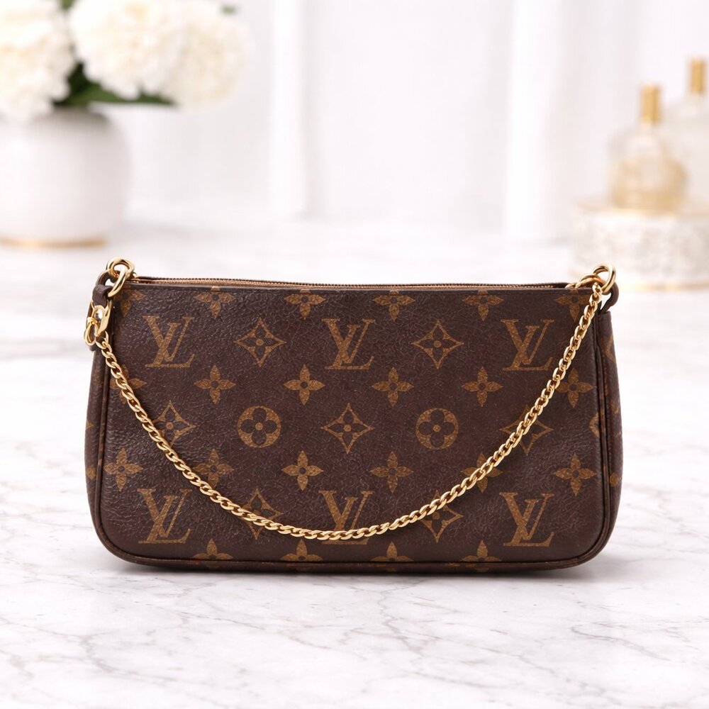 Louis Vuitton Pochette Accessoires Monogram Chain Bag/Authentic LV Shoulder Bag
